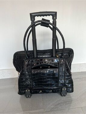 Murval Black Croc-Embossed Rolling Travel Tote